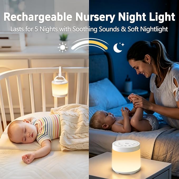 Rechargeable Nursery Night Light Sound White Noise Machine for Baby Kids Adults with Hushing Sounds 30 Sleeping Sounds 12 Colors Night Light 4 Timers Memory Function for Home Breastfeeding Camping