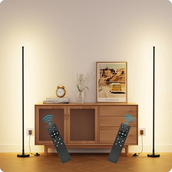 Corner Lamp, Minimalist LED Lamp with Remote Control, Dimmable Corner Light,18 W Floor Lamp Perfect for Living Room, Bedroom, Home Office, 7 Color Temperature 3000K-6000K (Black, 2 Pack)