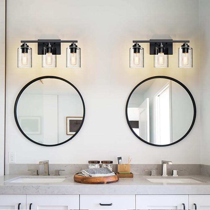Bathroom Light Fixtures Over Mirror,3-Light Wall Sconce Vanity Lights for Bathroom,Vanity Lighting Fixtures,Black