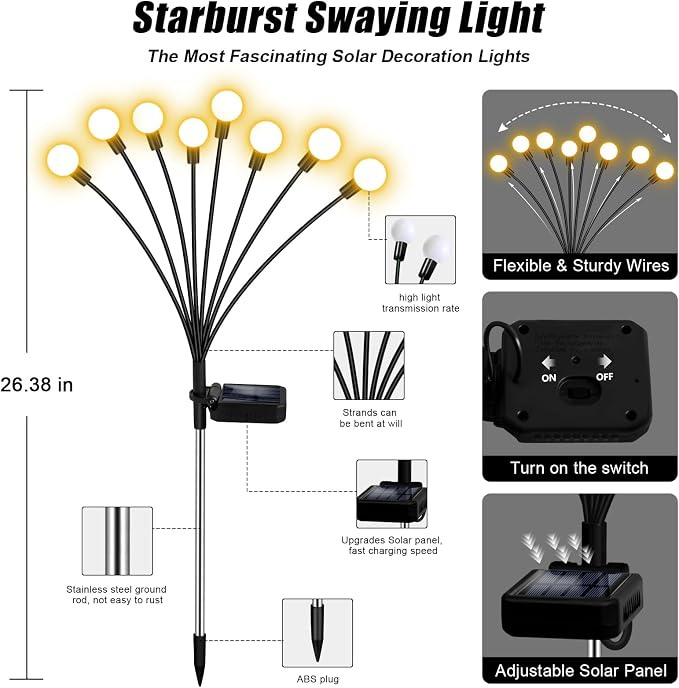 NBQQ Solar Garden Lights Outdoor, 2 Pack Swaying Light Waterproof | Solar Lights Outdoor for Yard Pathway Patio, Swaying Lawn Decor as Gardening Gifts for Women Holiday