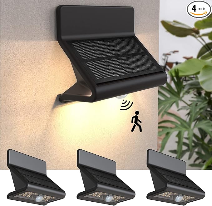 Motion Sensor Outdoor Lights, Solar Wall Light with Optical Lens and 3 Modes, Battery Motion Sensor Security Light, IP44 Waterproof Solar Lights Outdoor for Garden Patio Yard (4 Pack)