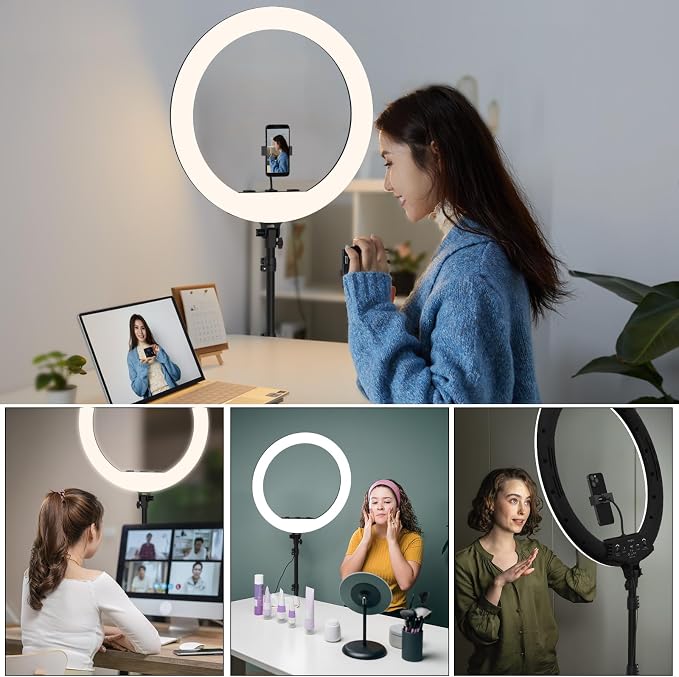 Hagibis 21 inch Ring Light with Stand Outer 55W 5600k Dimmable LED Light, Tripod Stand,and Phone Holder，Remote Controller,Carrying Bag ，CRI 97+ 2540lux, for Streaming Home Office Zoom Call Lighting