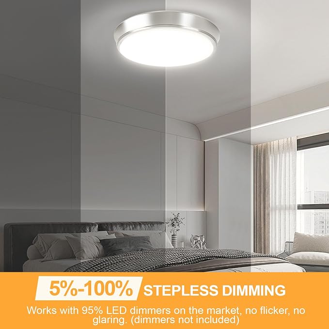 13 Inch 36W Dimmable Flush Mount LED Ceiling Lights, 5CCT (2700K-6500K) Adjustable & 4000LM Super Bright LED Ceiling Light Fixtures, Brushed Nickel Modern Ceiling Lamp for Bathroom Hallway, 2-Pack