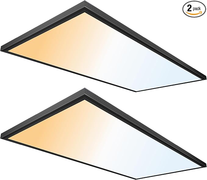 Ultralux 2x4 ft Surface Mount Ceiling Light Panel – Slim, Edge Lit, Flush Mount Flat Panel for Kitchen, Home & Office - TRIAC Dimmable, 3CCT Adjustable Color Temperature (Matte Black, 2 Pack)