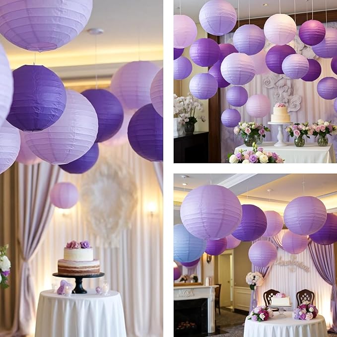 Chinese Paper Lanterns for Birthday Party Decorations – Hanging Rainbow Lanterns for Ceiling Decor, Classroom, Wedding, and Home Party – Pack of 18,Purple and Dark Purple(8/10/12-Inch)