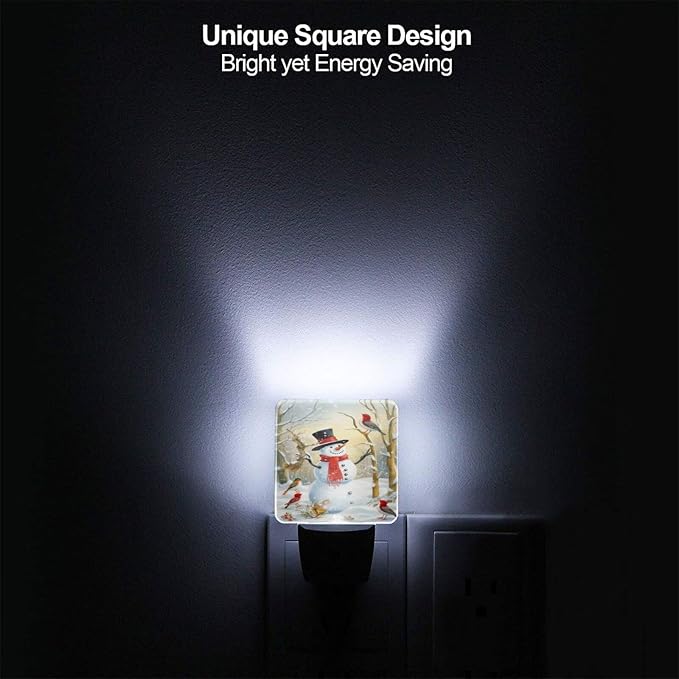 Christmas Snowman Winter LED Plug-in Night Light 2-Pack, Auto Sensor Nightlights Set of 2 for Bedroom Bathroom