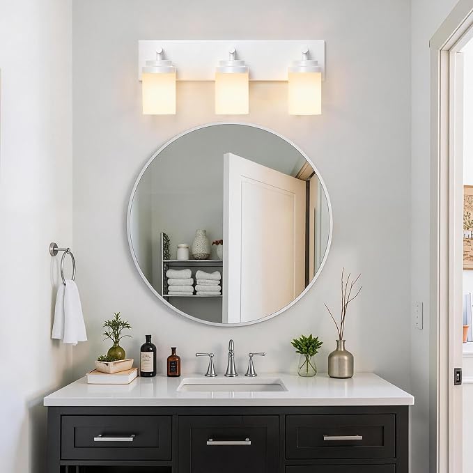 IZORRO Bathroom Vanity Light Fixture, 3-Light 22 Inch White Bathroom Light Fixtures Over Mirror, with White Glass Shade, Modern Farmhouse Vanity Lights, Rustic Restroom Lighting Fixtures