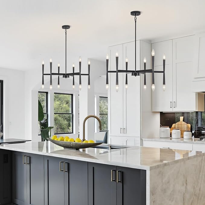 27.56 inch Large Black Modern Farmhouse Chandelier, Foyer Entryway Chandelier Light Fixture, Kitchen Pendant Lights Metal Industrial for Bedroom Dining Room Over Table Living Room Laundry Room