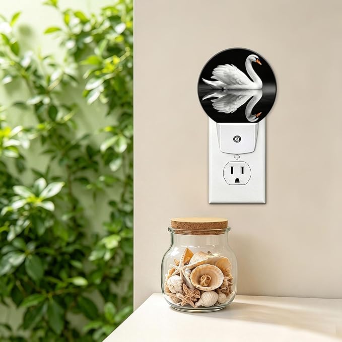 Decorative Night Lights Elegant Swan Plug-in Nightlight Auto Light Sensors | White Wings Night Lights Plug into Wall LED Lamp Dusk-to-Dawn Auto Sensor for Bedroom Kitchen Toilet Hallway, Energy Saving