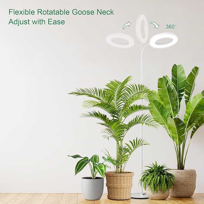 LBW Full Spectrum Grow Light with Stand for Large & Tall Indoor Plants, Adjustable Height 48.8–68'', Auto Cycle Timer 4/8/12H, 4-Level Dimmable Floor Plant Light (White)