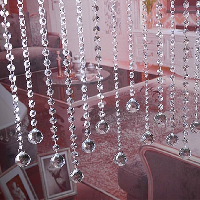 VOVOV 10 Pack (1000CM/30.5FT) Beaded Trim Clear Crystal Garland Chandelier Octagon Beads Chain