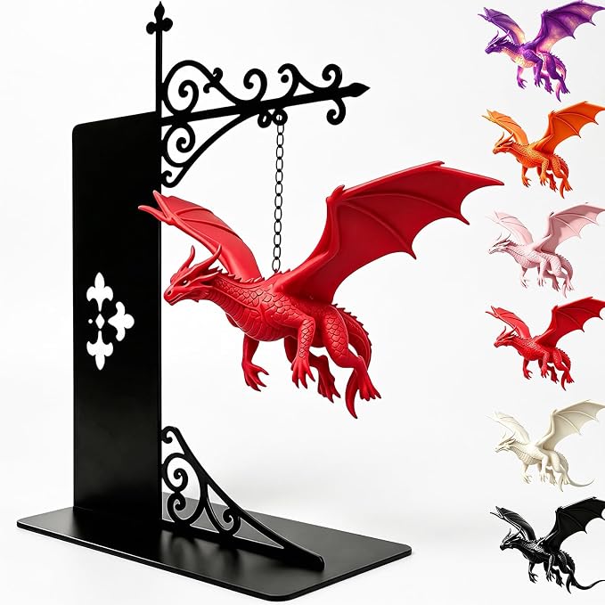 Magical Floating Dragon Bookshelf Lamp, Warm LED Dragon Night Light, Fantasy Gothic Bookend Decor, Reading Nook Ornament, Gift for Book Lovers & Fantasy Fans，red