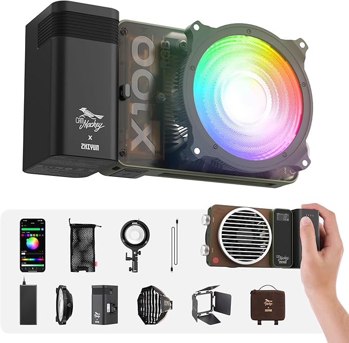 ZHIYUN MOLUS X100 RGB PRO 100W Video Light [Official] V2 Upgraded Version Professional Photography Lighting Portable Continuous Output Lighting 2500K~10000K CRI≥95 TLCI≥97 Only 384g (Green Collab)