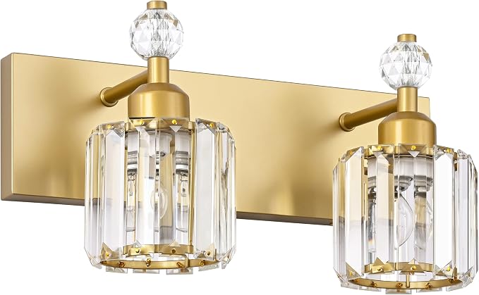 PRESDE 2 Crystal Bathroom Lights Fixtures Modern Gold Vanity Lights Fixtures Over Mirror Modern Bath Wall Lighting