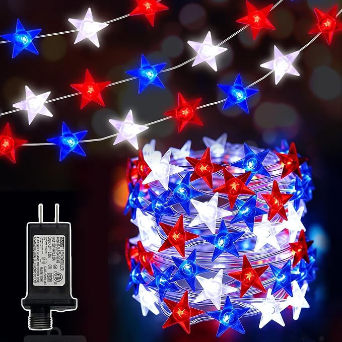 Red White and Blue Patriotic String Lights, 33FT 100 LED Plug in Fairy Lights with 16 Lighting Modes & Timer, 4th of July Decorations for Independence Day Memorial Day Home Garden Decor