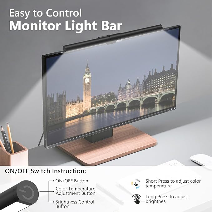 Monitor Light Bar, Eye-Care USB Reading Mnitor lamp, 11.8'' LED Computer Lights with Ultrawide Lighting, 3 Color Temperature Dimmable Desk Light for Home Office Gaming