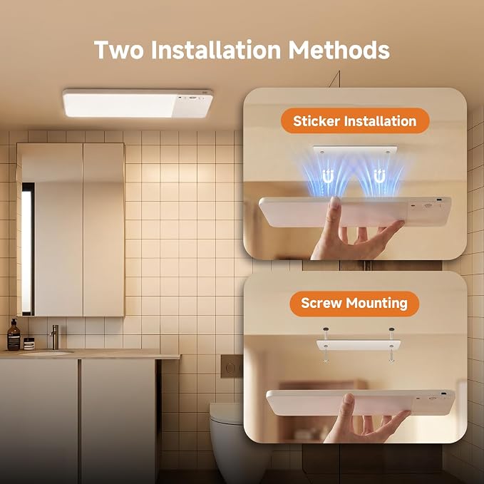 NARUNDREN 12000mAh Rechargeable LED Motion Sensor Ceiling Light for Closet | 400LM Brightness, 3 Color Temps & 5-Step Dimming, Battery Operated w/Remote, Wireless Magnetic Mount for Indoor Scenes
