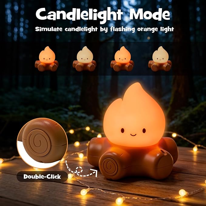Campfire Night Light with Flickering Mode Dimmable Halloween Campfire Nightlight for Nursery Breastfeeding Cute Silicone Flame Light Rechargeable Touch Bedside Lamp for Halloween Bedroom Dorm Decor