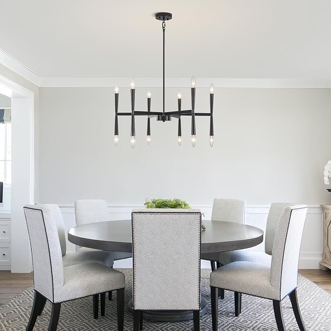 27.56 inch Large Black Modern Farmhouse Chandelier, Foyer Entryway Chandelier Light Fixture, Kitchen Pendant Lights Metal Industrial for Bedroom Dining Room Over Table Living Room Laundry Room
