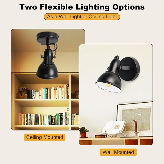 HiBay 1-Light Track Lighting Black, Directional Ceiling Wall Spotlight | Industrial LED Track Spot Light Fixture Indoor for Kitchen Bedroom Bedside, E26 Base, Bulbs Not Included
