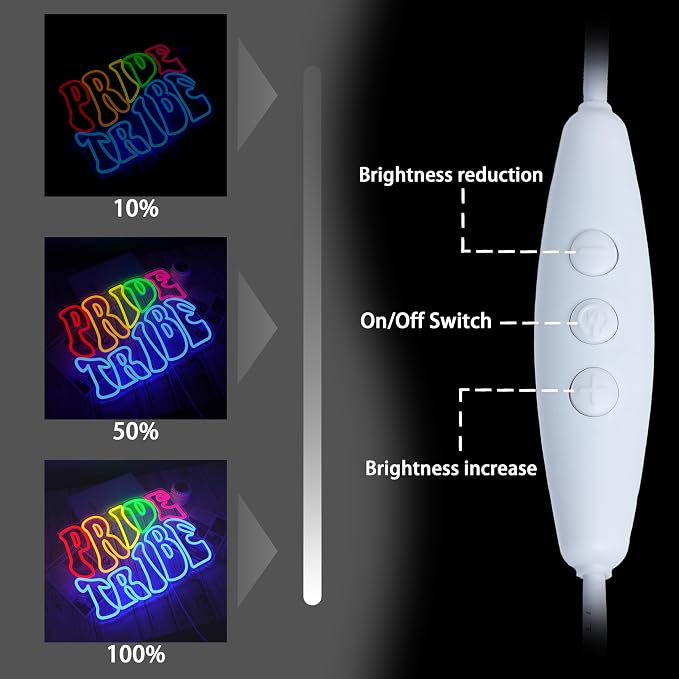 Pride Tribe Neon Sign for Wall Decor 16.54’’*12.6’’ Rainbow Neon Light Adjustable LGBTQ Light Up Sign Usb Powered Pride LED Neon Sign for Pride Month Bedroom Gay Bar Party Man Cave