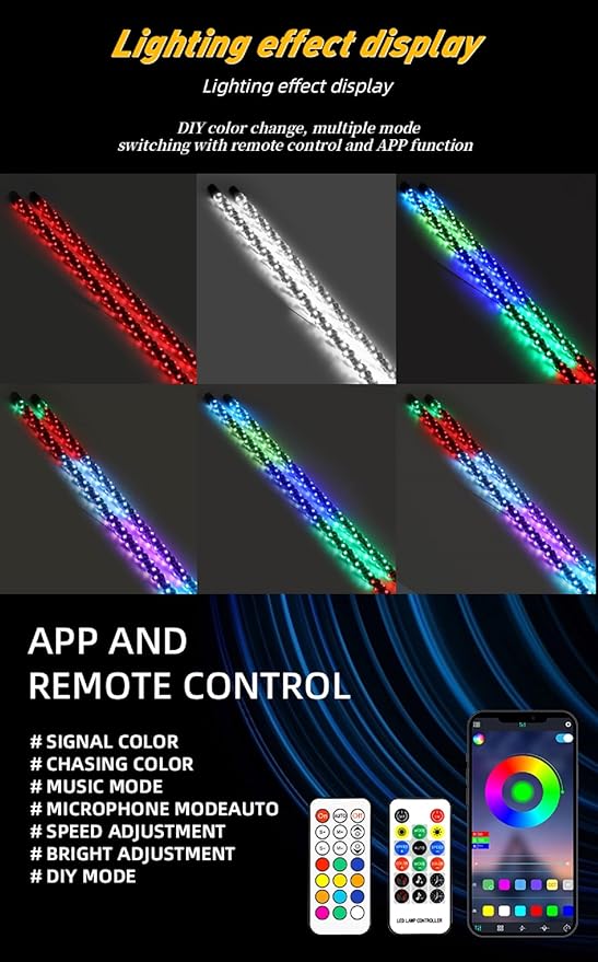 2PCS 5FT Whip Lights, LED Whip Light with App & Remote Control, Spiral RGB Chasing Lighted Antenna Whips,Whip Light for UTV ATV RZR SXS Can-Am Dune Buggy Offroad Truck (5ft)