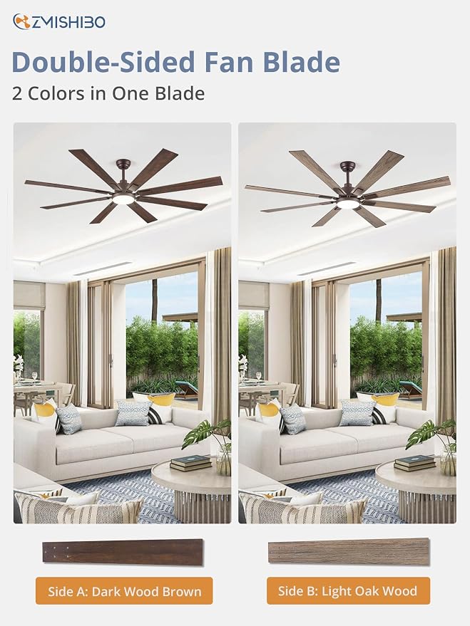 ZMISHIBO 72” Farmhouse Ceiling Fan with Light, Remote Control, Oil Bronze | High CFM Powerful Airflow, Quiet DC Motor, 24W 3 CCT LED, Indoor/Covered Outdoor, Dual-Finish, Damp Rated, Rustic