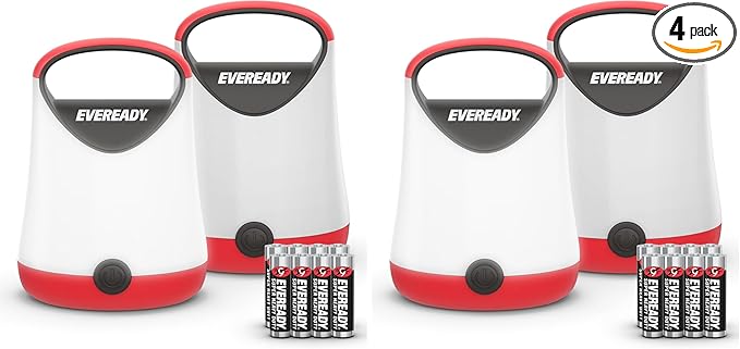 Eveready LED Camping Lantern X-250 (4-Pack), Super Bright Tent Lights, Rugged Water Resistant LED Lanterns, 100 Hour Run-time (Batteries Included), Red and Black