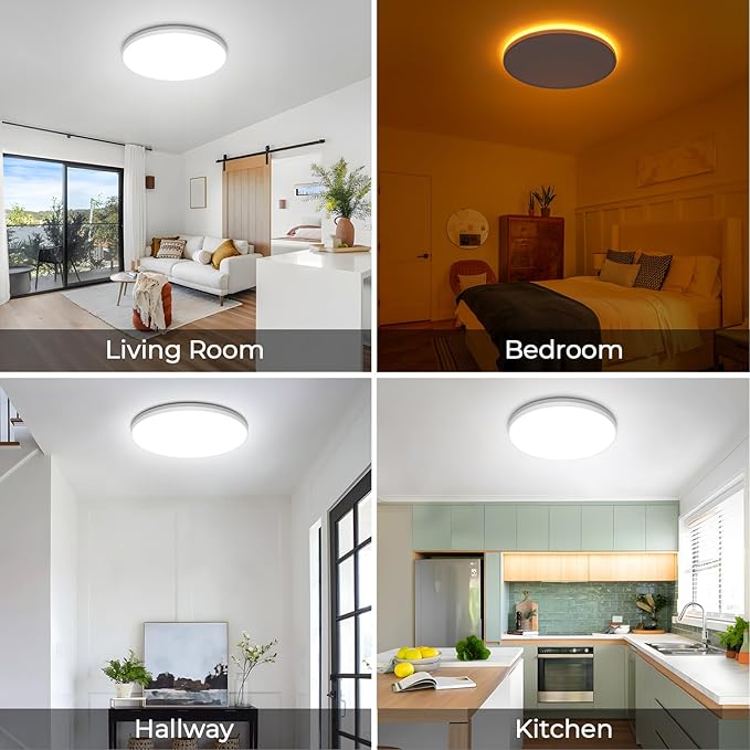 SunRider 12 Inch LED Flush Mount Ceiling Light Fixture with Night Light, 24W 2400LM 5000K Dimmable Round Borderless Ceiling Light for Bedroom Kitchen
