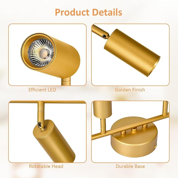 2-Pack 6 Light Heads Gold Track Lighting Kit, 36W 2700K-6000K & Brightness Dimming, Modern LED Ceiling Light Fixture with Flexible Rotatable Heads, APP/Remote/Alexa Control, Gold Kitchen Light Fixture