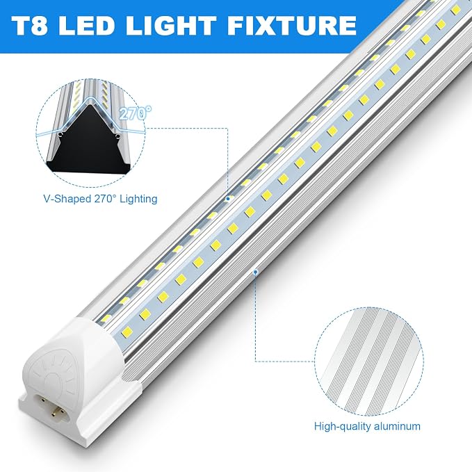 SHOPLED LED Shop Lights 2FT, 22W 3300LM 6000K Cool White, V-Shape Linkable | T8 Tube Light Fixtures, Utility Shop Lights, 2 Foot Cabinet Lighting for Workbench, Basement, Cabinet, ETL Listed, 4-Pack
