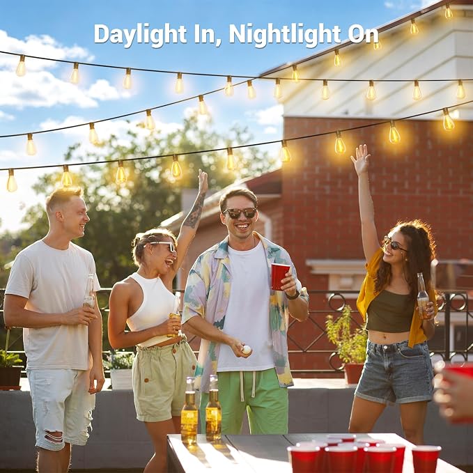 100FT Solar String Lights Outdoor Waterproof, 35+1 LED Solar Powered Lights with Remote Control, 3 Light Modes & Dimmable, USB-C Charging for Patio, Backyard, Garden, Camping