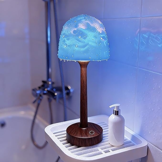 Waterproof Bathroom Lamp with 16 Color Ocean Wave Projector, Rechargeable Shower Light with Touch & Remote Control, Cordless Light for Inside Shower/Bathtub (Peachwood Color)