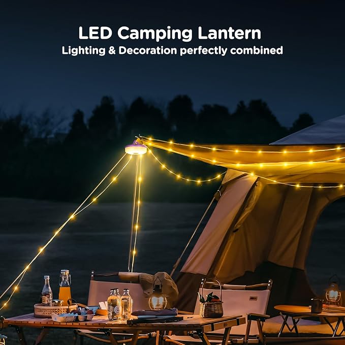 2-Pack Camping String Lights 4 in 1, 32.8FT Quick Storage 8 Modes