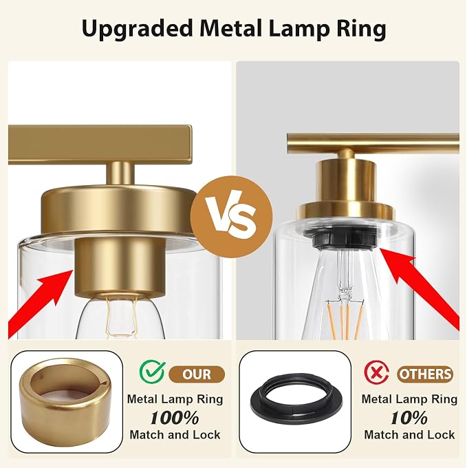 IZORRO Modern Bathroom Light Fixtures, 5 Light Brushed Gold Vanity Lights, Bathroom Lighting Fixtures Over Mirror with Clear Glass for Living Room Cabinet Bedroom