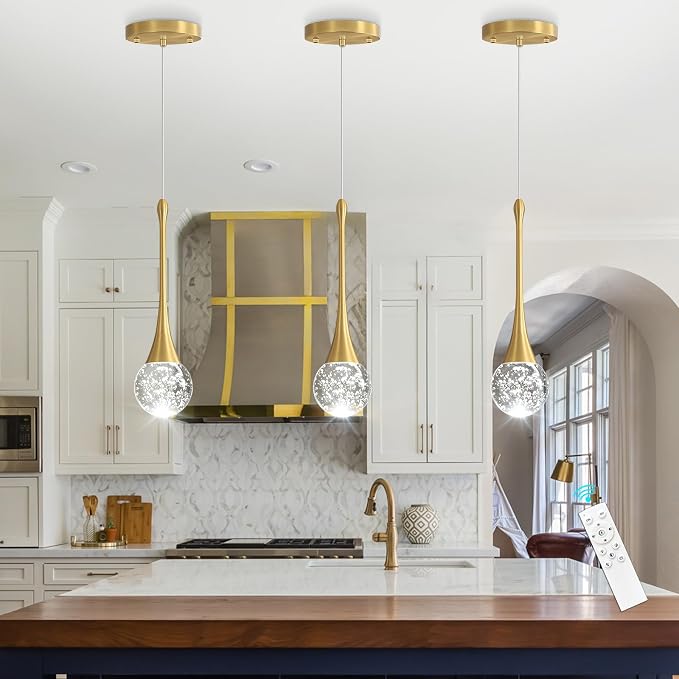 Modern Pendant Lights for Kitchen Island LED Dimmable Crystal Glam Ceiling Pendant Lighting for Dining Room Hallway Bedroom Corner Lamp Antique Gold