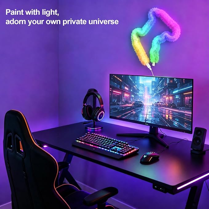 ZSLAIFU 6.6FT Plush USB Neon Rope Lights, 360° Luminous RGB+IC USB LED Light Strip with Remote and APP Control, Music Sync LED Lights for Bedroom Gaming Party Decor