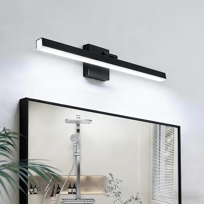 IZORRO Modern Bathroom Vanity Light 16 inch, Rotatable, 12W Dimmable Led Bathroom Light Fixture Over Mirror, Black Vanity Light Bar (Cool White 6000K)