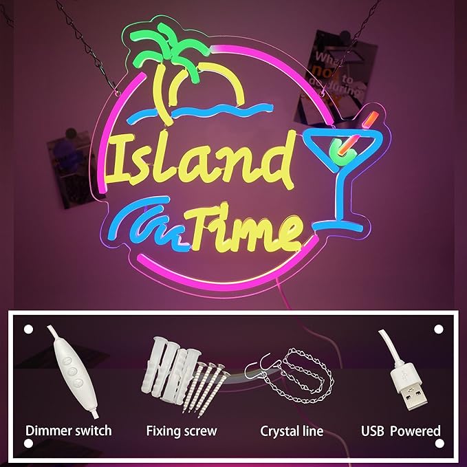 Island Time Neon Sign Island Bar Neon Sign Wall Decor Suitable for Bar Party Shop Man Cave Party Art Decor 14.4 * 13.2 Inch