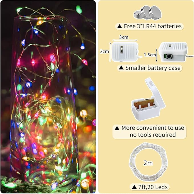 50 Pack Multicolor Fairy Lights Battery Operated, 7ft 20 LED Mini String Twinkle Lights for Easter Valentine's Day Christmas Halloween Mason Jars Centerpiece Table Decorations (50, Multicolor)