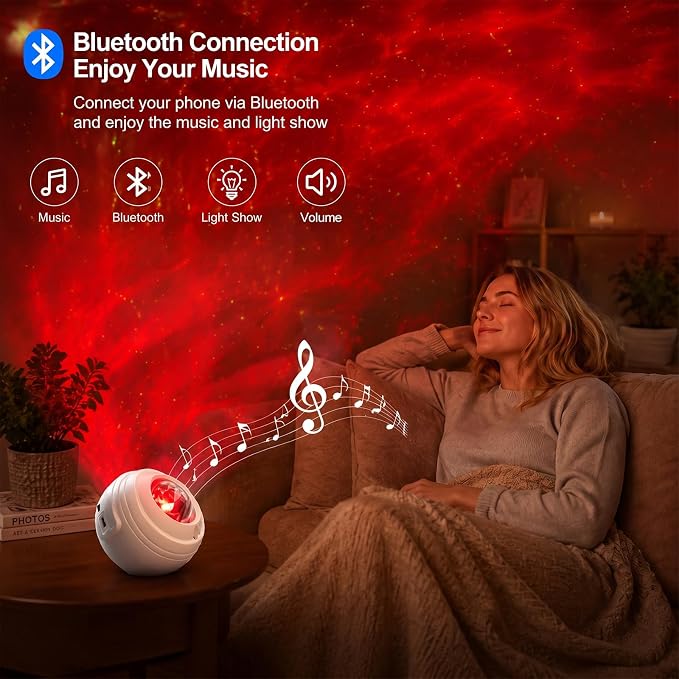 Galaxy Projector, Star Projector Bluetooth for Bedroom | White Noise Night Light Projector, Adjustable Brightness Ceiling Space Projector with Timer, Remote Control, Bedroom Deco