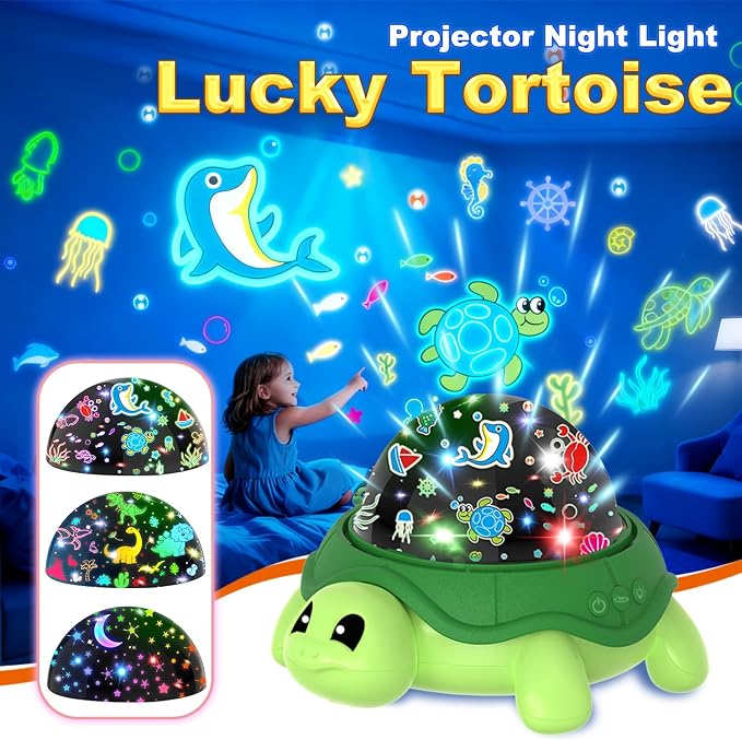Turtle Kids Night Light,Toys for Boys 3-8 Years Old Starry Sky Projector Light,360 Rotation,4 LED Bulbs,16 Light Colors Variable,USB Cable Powered,Ceiling Light for Kids Bedroom