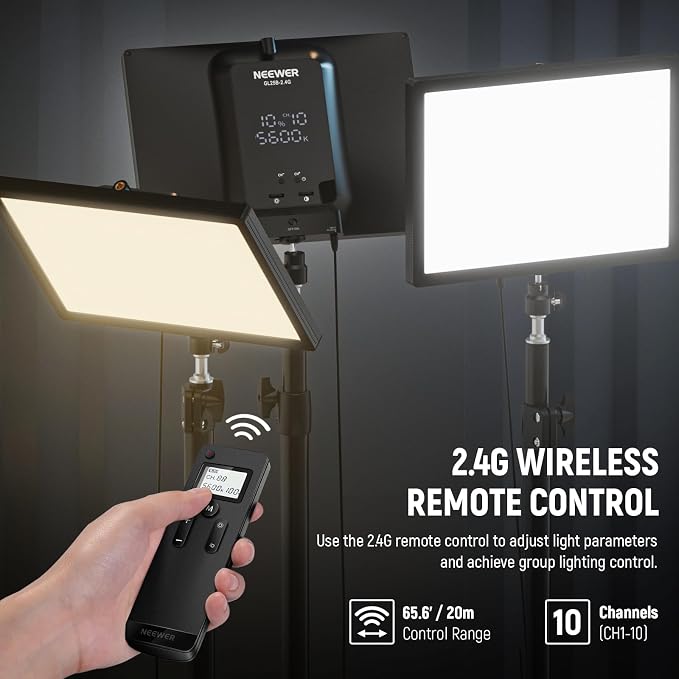 NEEWER 25W 12.9" Streaming Key Light with Desk Stand/2.4G Remote/USB Transmitter, PC/Mac APP Control 2300Lx/0.5m 2900-7000K CRI98+ Dimmable Edge Lit Video Panel Light for Webcam Laptop Zoom, GL25B