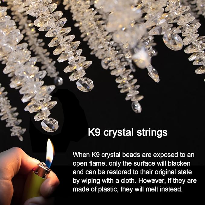 Crystal Tree Branches Chandeliers Luxury Round Raindrop Pendant Light Fixture 8 Light Ceiling Hanging Light for Dining Room Bedroom Living Room Entryway 23.7" Black