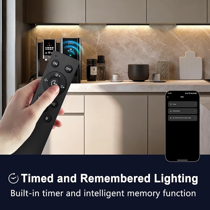 VST Smart Under Cabinet Lighting 6 Bars, App/Voice/Hand Wave Control, Black | UL Listed CRI 93+ Adjustable Strip Lights, Alexa & Google Home Compatible for Kitchen Cabinets & Closets