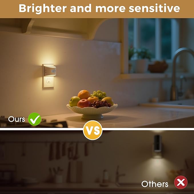 L LOHAS LED Motion Sensor Night Light, Night Lights Plug into Wall, 4 Pack | Nightlight with Dusk to Dawn & Motion Detection Sensor, 30-100Lm Adjustable Brightness, 3000K Warm White, White Housing