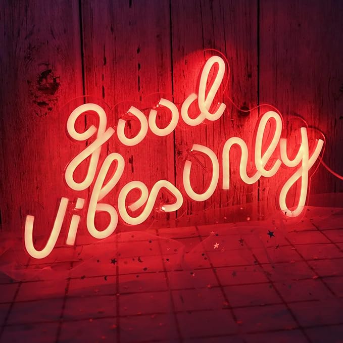 JFLLamp Good Vibes Only Neon Signs for Wall Decor Neon Lights Led Signs Suitable for Living Room Beer Bar Game Hotel Birthday Party Restaurant Christmas Unique Gift for Lover 16.5 * 10 Inch(Red)