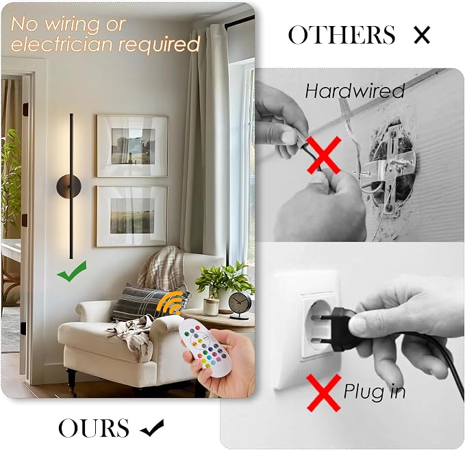 KARTOOSH Battery Operated Wall Sconces Set of Two Wireless Wall Lights | Rechargeable Wall Sconce with Remote 350°Rotate Dimmable RGB 3CCT LED Wall Lamp for Living Room, Bedroom