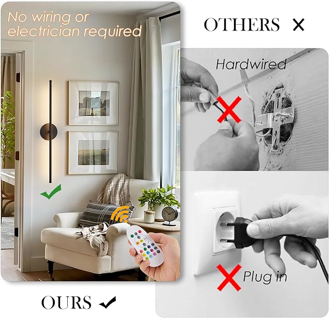 KARTOOSH Battery Operated Wall Sconces Set of Two Wireless Wall Lights | Rechargeable Wall Sconce with Remote 350°Rotate Dimmable RGB 3CCT LED Wall Lamp for Living Room, Bedroom