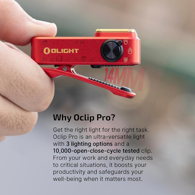 OLIGHT Oclip Pro Rechargeable EDC Clip-on Flashlight, FS Red | Red Light, 500 Lumens Floodlight, Spotlight, Pocket-Sized, USB-C Charging, Magnetic, for Work, Signaling, Outdoor or Home Use
